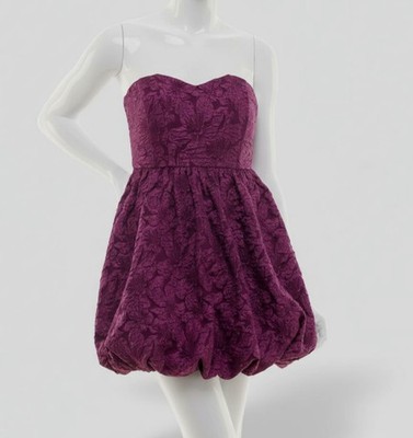 BCX Juniors Women's Purple Floral Strapless Balloon Hem Mini Dress Size L