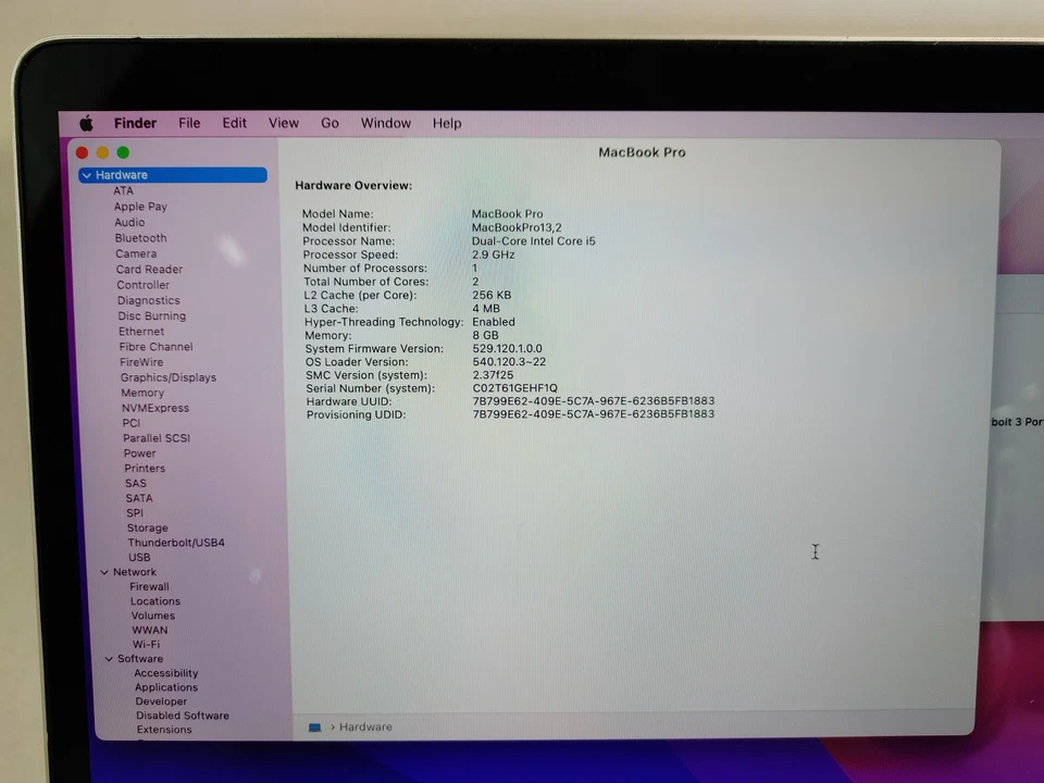 Apple MacBook Pro A1706 Core i5-6267U 2.90 GHz 8 GB DDR3 500 GB NVMe macOS - Image 3 of 4