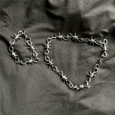 2Pcs/Set Punk Rock Emo Goth Silver Barbed Wire Bramble Chain Choker Necklace 20''
