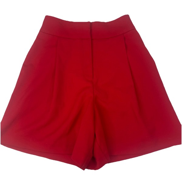 Review Size 6 Dress Shorts Red High Rise Wide Leg Elastic Waist Pleated Front 