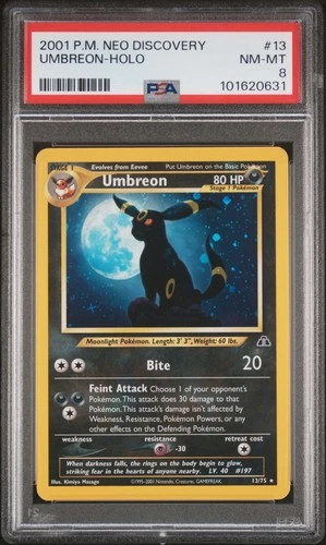 PSA 8 Umbreon Neo Discovery Holo Rare *SWIRL* Pokémon 2001 13/75 Unlimited
