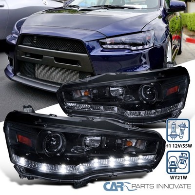 Smoke Fit 2008-2017 Mitsubishi Lancer EVO X LED Strip Projector Headlights Lamps