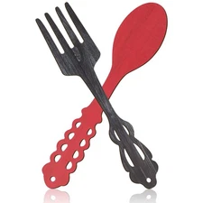 Jetec 2 Pieces Large Fork and Spoon Wall 13.8 x 3 inches, Red, Heather Gray 