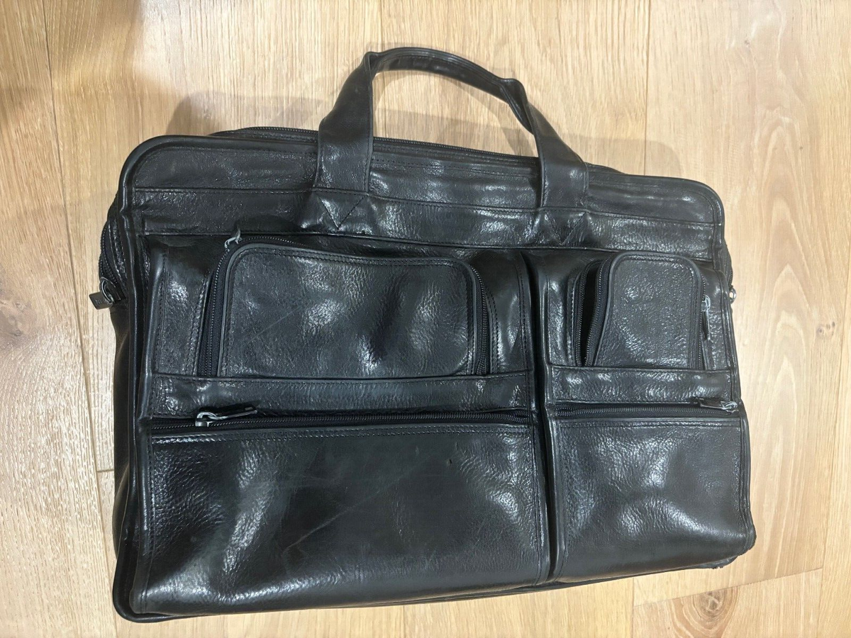 TENDERLOIN ケース 黒 Vintage 80s Tandi Mens Leather Briefcase Solid Black Padded Travel