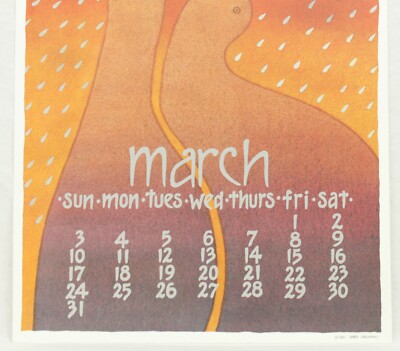 MARCH 1984 Vintage Primitive Lithograph Folk Art Calendar Schumann Poster |  eBay