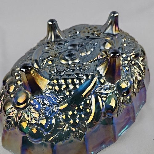 Indiana Glass Carnival Fruit Bowl Iridescent Princess Blue Harvest Grape Oval - Picture 5 of 8