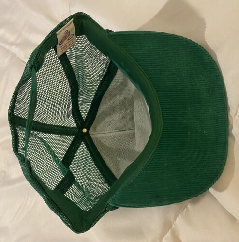 Vintage 80s Miracle Feed Green Corduroy Trucker Hat Cap Mesh Rope SnapBack - Picture 7 of 7