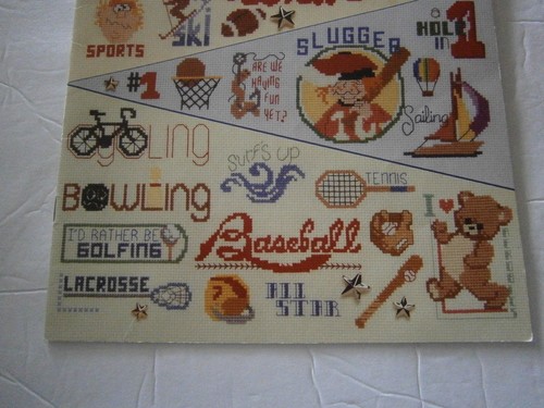 1991 50 Cross Stitch Sports Designs Pattern Book Soccer Football Baseball Tennis - Picture 4 of 7