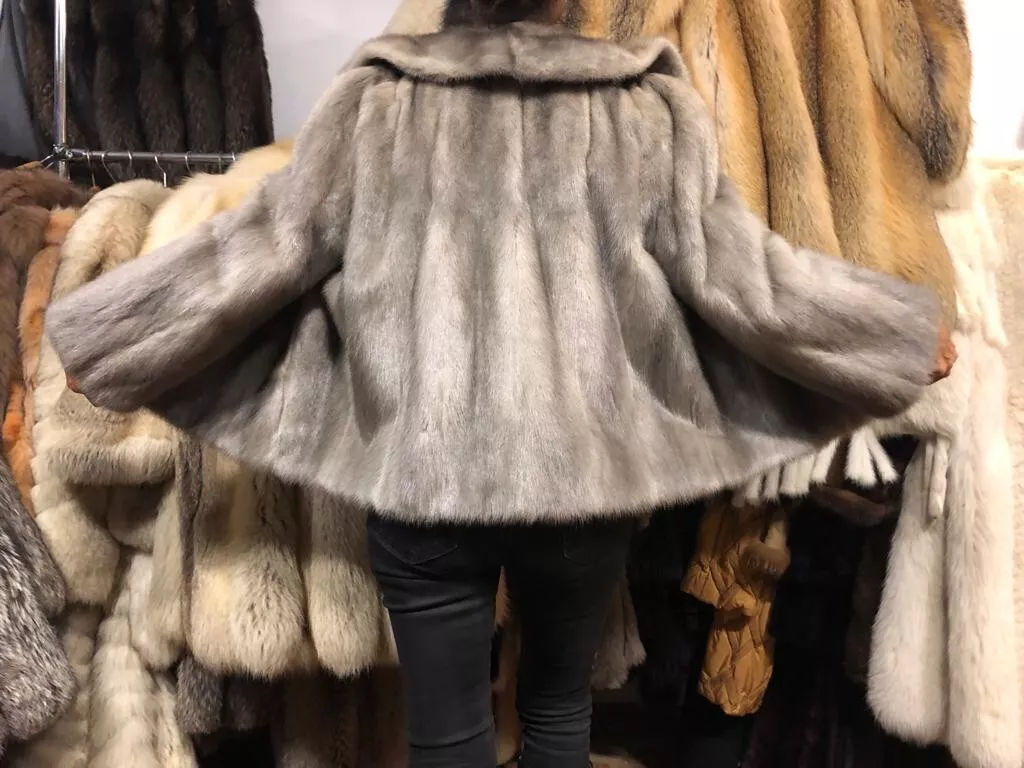 Mink Jacket fur Coat Visone Pelliccia Norka Silver Grey XL eBay