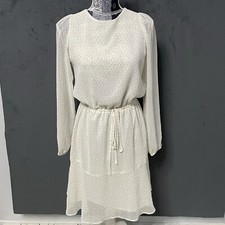 Banana Republic Dress Womens XS White Black Polka Dot Peasant Sleeve Coquette