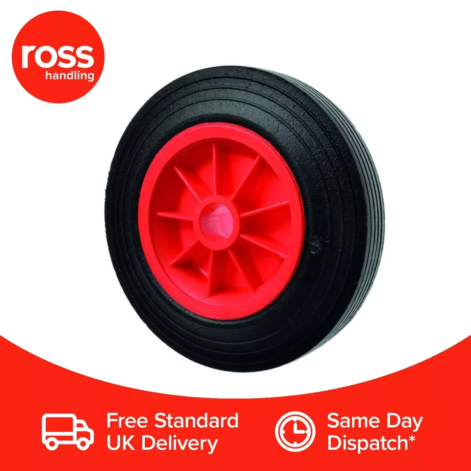 ROSS HANDLING Premium 160mm Solid Rubber Trolley Wheel with Plastic Centre 12.7mm Bore UK