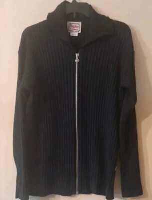 Vintage Replay Men  Sweater Full Zip Front Size XL Wool Blend Italy NAVY BLUE 
