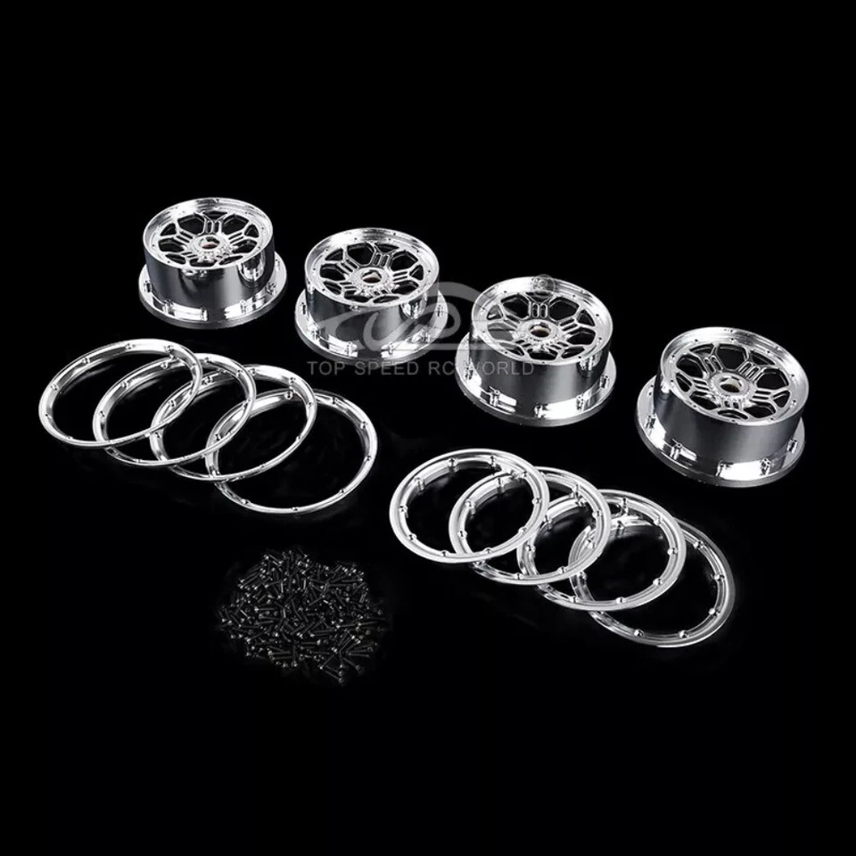 4pcs Silver Chrome Plated 24mm Wheel Rims For RC 1/5 Rovan Losi 5ive-t LT KMX2 - Image 3 of 4