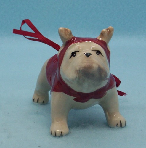 Blue Sky Clayworks Bulldog Christmas Ornaments Set Of 2 Boxed 3" x 3" Porcelain - Picture 8 of 13