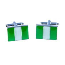Nigeria Flag Pair Cufflinks Wedding Groom Dad Fancy Gift Box & Polishing Cloth