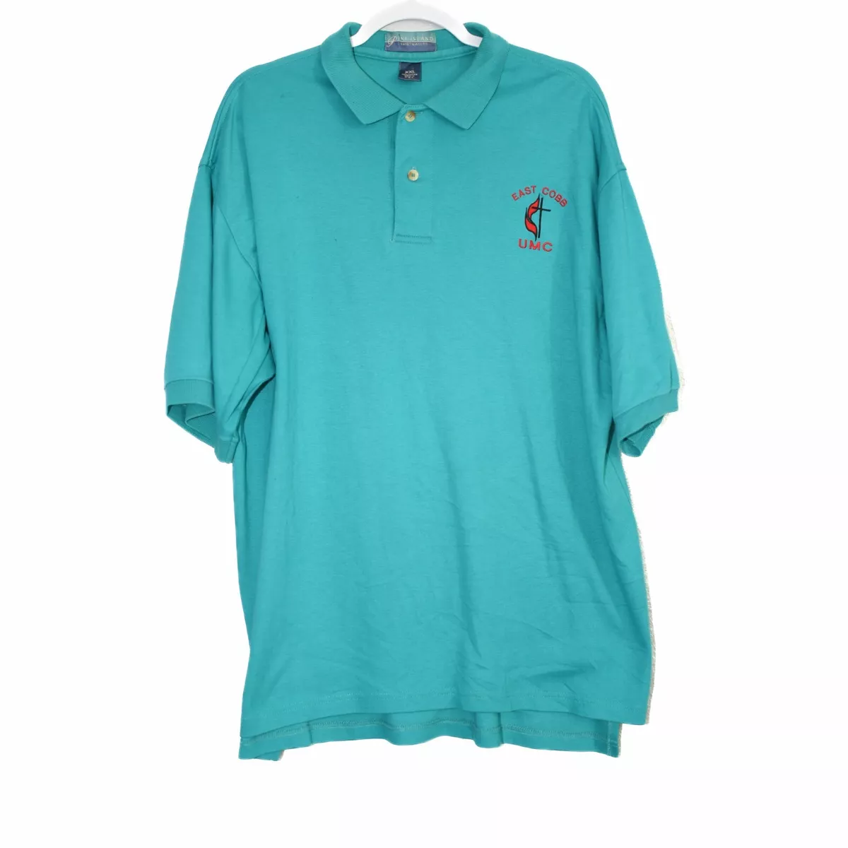 Pine Island Mens Polo Shirt Blue Buttons Collared Pullover Logo Short Sleeve 2XL