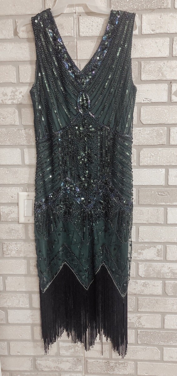 dark green flapper dress Holiday Party Dark Green Flapper Dress Dark Green Sequins Fringed 1920s Flapper  Dress Parallel