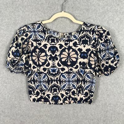 Rachel Zoe Top Womens Small Blue Paisley Crop Blouse Puff Boho Resort Festival