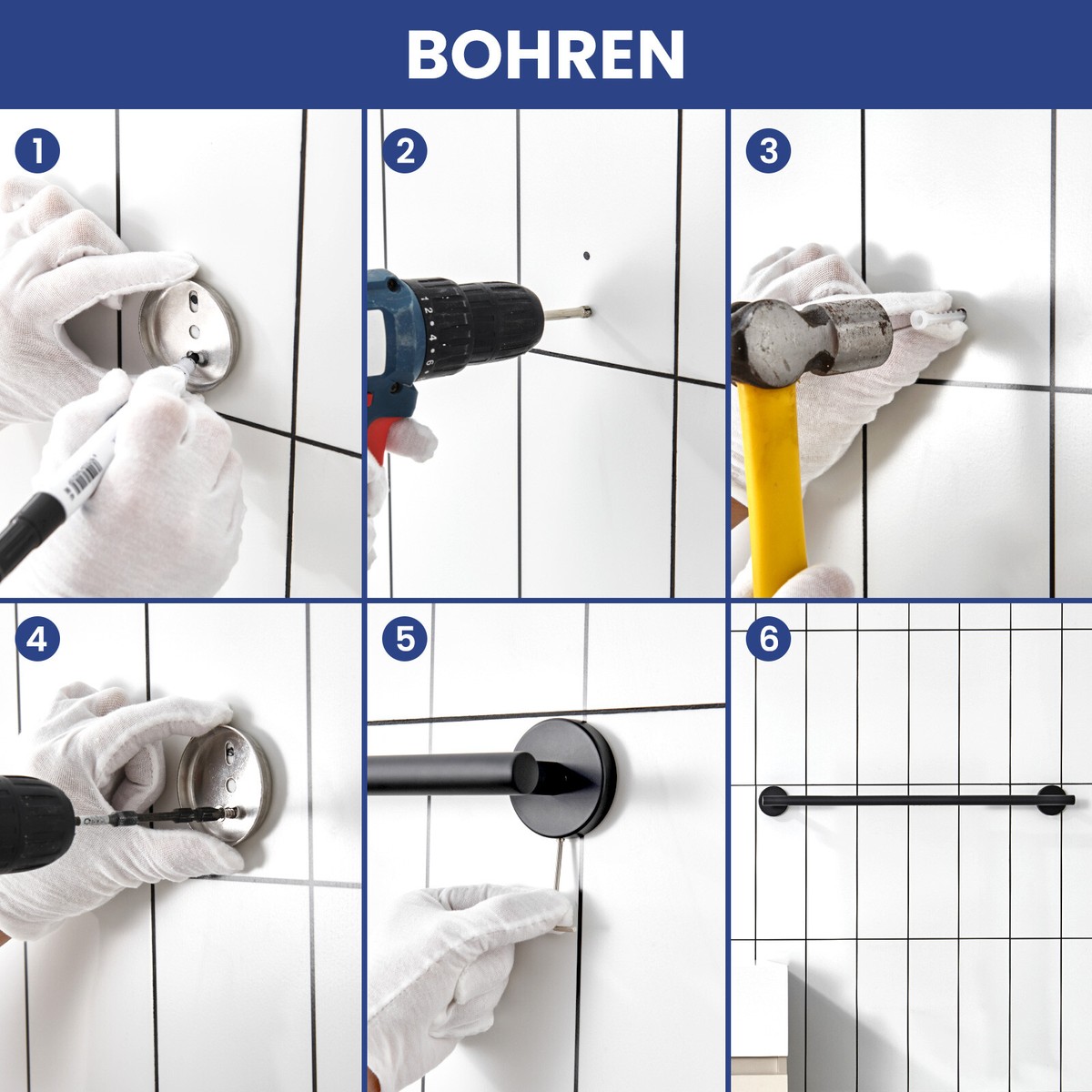 6-teiliges Badezimmer-Set Aus 304 Edelstahl – Handtuchstange, Toilettenpapierhalter & 4 Haken In Gebürstetem Gold