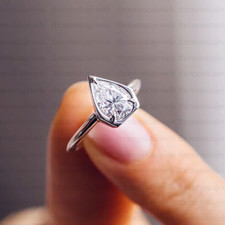 1.75Ct Pear Cut Moissanite Bezel Solitaire Engagement Ring 14k White Gold Plated