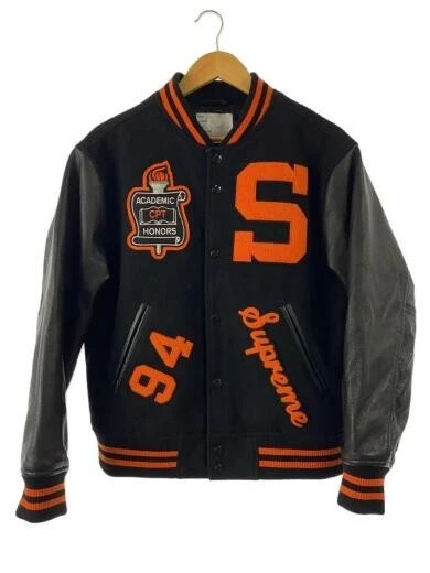 Veste Supreme Team Varsity noire FW19 manches cuir 2019 noir orange taille S