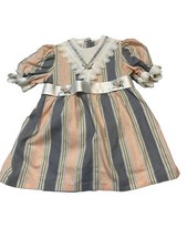 VTG Girls Striped Cottagecore Dress Littlewoods Sz. 2-3 Lace Ribbon Bow Britain