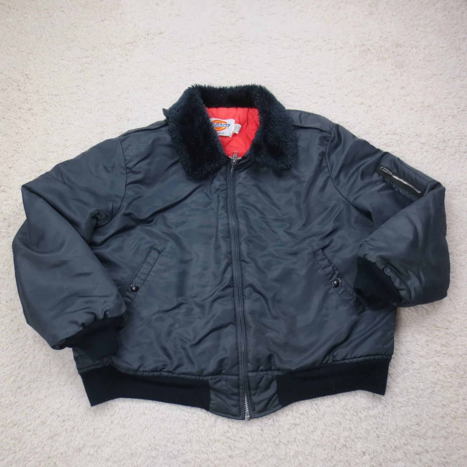 Dickies Jacket Mens Extra Large Blue Satin Bomber Sherpa Collar Insulated USA