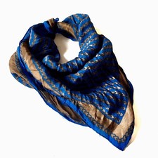 Vintage Anne Klein For Robinson  Golluber Blue  Brown Silk Handkerchief Scarf