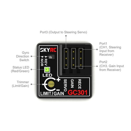 SkyRC GC301 RC Car Gyro Adjustable Stability Control System Drift Control Assist - Picture 2 of 2
