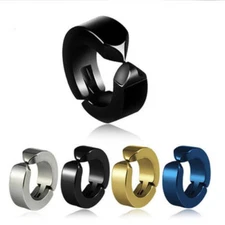 Men Women Non-Piercing Clip On Fake Ear Stud Cuff Hoop Earrings Stainless Steel