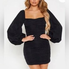 Pretty Little Thing Love on the Line Ruched Mini Dress in Black - 4