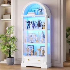 Arched Display Cabinet with Glass Doors Display Cabinet 4 Tier Curio Cabinets