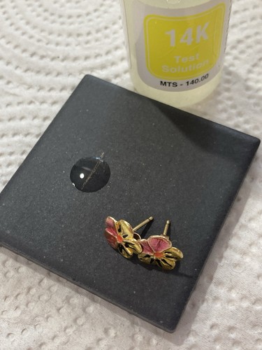 Vintage CARLA 14k Solid Yellow Gold Flower Enamel Post Stud EARRINGS 0.75 GRAMS - Picture 14 of 15
