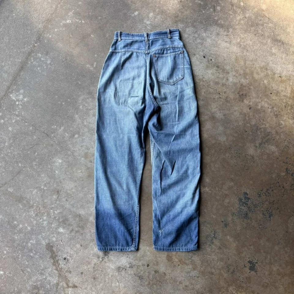 Pantalones de mezclilla con cremallera lateral remendados XS 24 25 de los años 50 Foto 4 de 4