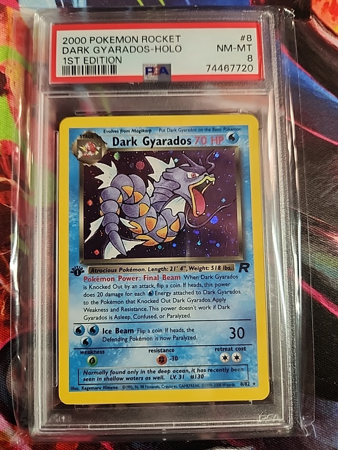 PSA 8 NM-MT Dark Gyarados 8/82 1st Edition Team Rocket Holo Rare Pokemon Card