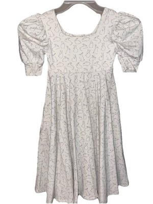 Remie Girl Heavy Long Easter/Spring Bunny Dress Sz 8 With Pockets Puff Sleeves