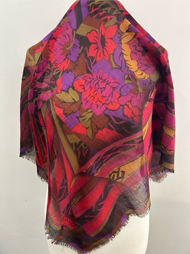 S39# Lanvin Rectangle Multicolore Silk &Wool Scarf Has Pulled Thread & Hole 34in