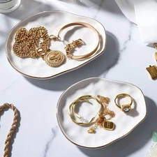 AISBUGUR Jewelry Dish Set of 2, Large Jewelry Tray for More Jewelry Ring Dish...