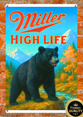 Miller High Life Black Bear Metal Sign Vintage Style Wall Decor Hunting Read Des