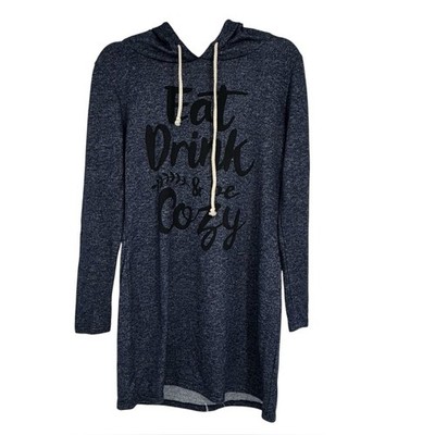 NWTS Color Bear Size Med Blue/Black Eat Drink & Be Cozy Sweatshirt Dress w Hood
