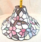 Vintage Stained-Glass LAMP SHADE 14" wide x 6.5" tall Pink Floral Tiffany Style