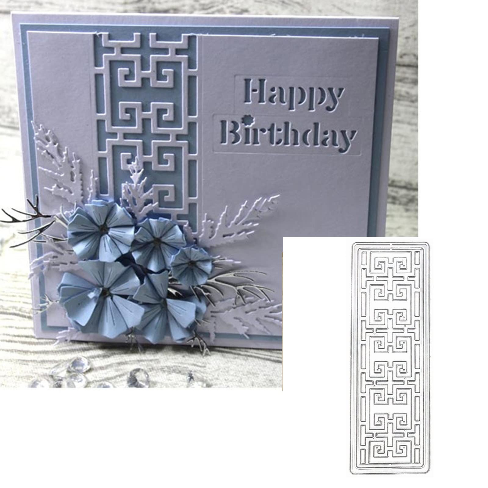 Rectangle Frame Metal Die Cuts,Chinese Style 16.1×5.6cm/6.34''x2.20'', silver