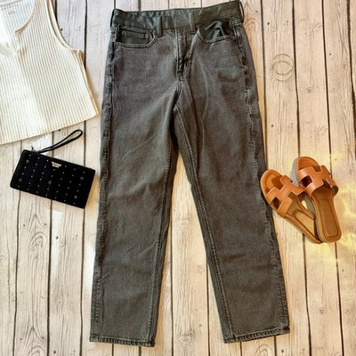 American Eagle  Super High-Rise Ankle Straight Gray and vegan leather   Jeans