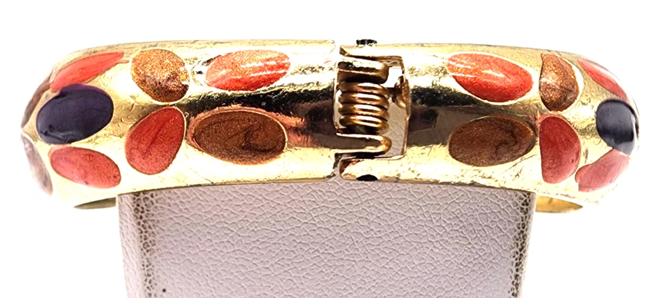 Brazalete Brazalete Vintage Esmalte Estrás Tono Dorado Morado Naranja Marrón Foto 3 de 4