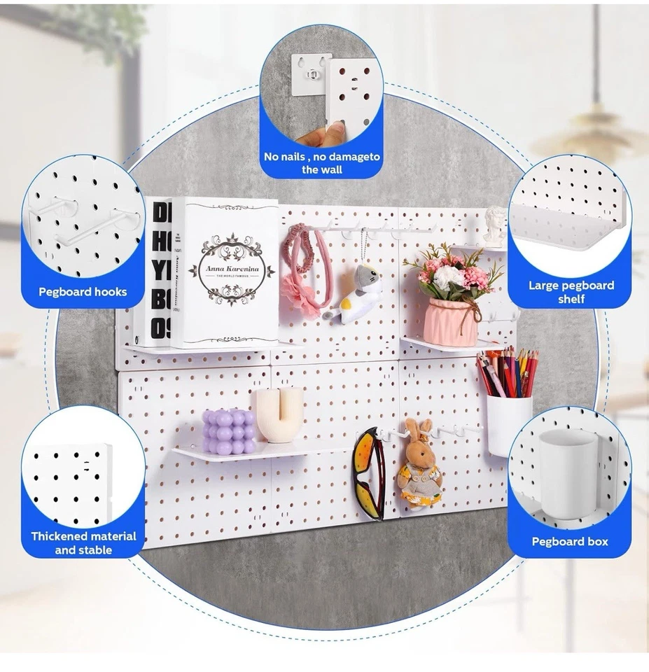  58 Pcs Pegboard Organizer Kits Plastic Pegboard Wall Panel Mount Display  - Image 4 of 4