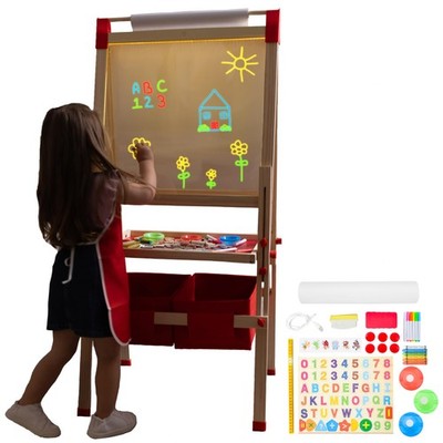 Light Up Easel for Kids 3 -in-1 Magnetic Chalkboard, LED Drawing Board with A...