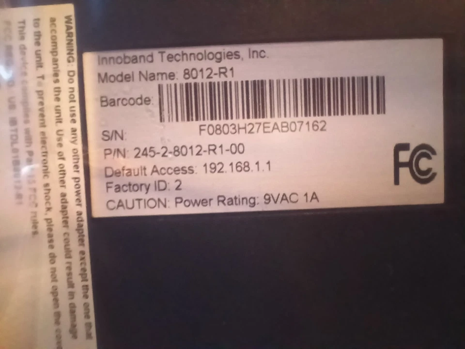 Innoband Router 8012-R1 ADSL2+ Gateway 10/100 2-Port NOS New Old Stock - Image 4 of 4