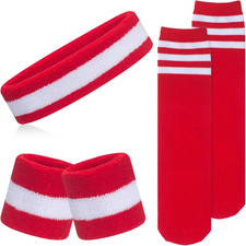 5 Pieces Kids Sweatbands Soccer Socks Set - Sports Headband, Wristbands, Striped