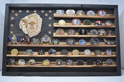 US Air Force CMSgt Chief Challenge Coin Flag Display | Holds 60 Coins | Made USA