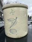 Antique 4 gallon Blue Birch Leaf Stoneware Crock Red Wing